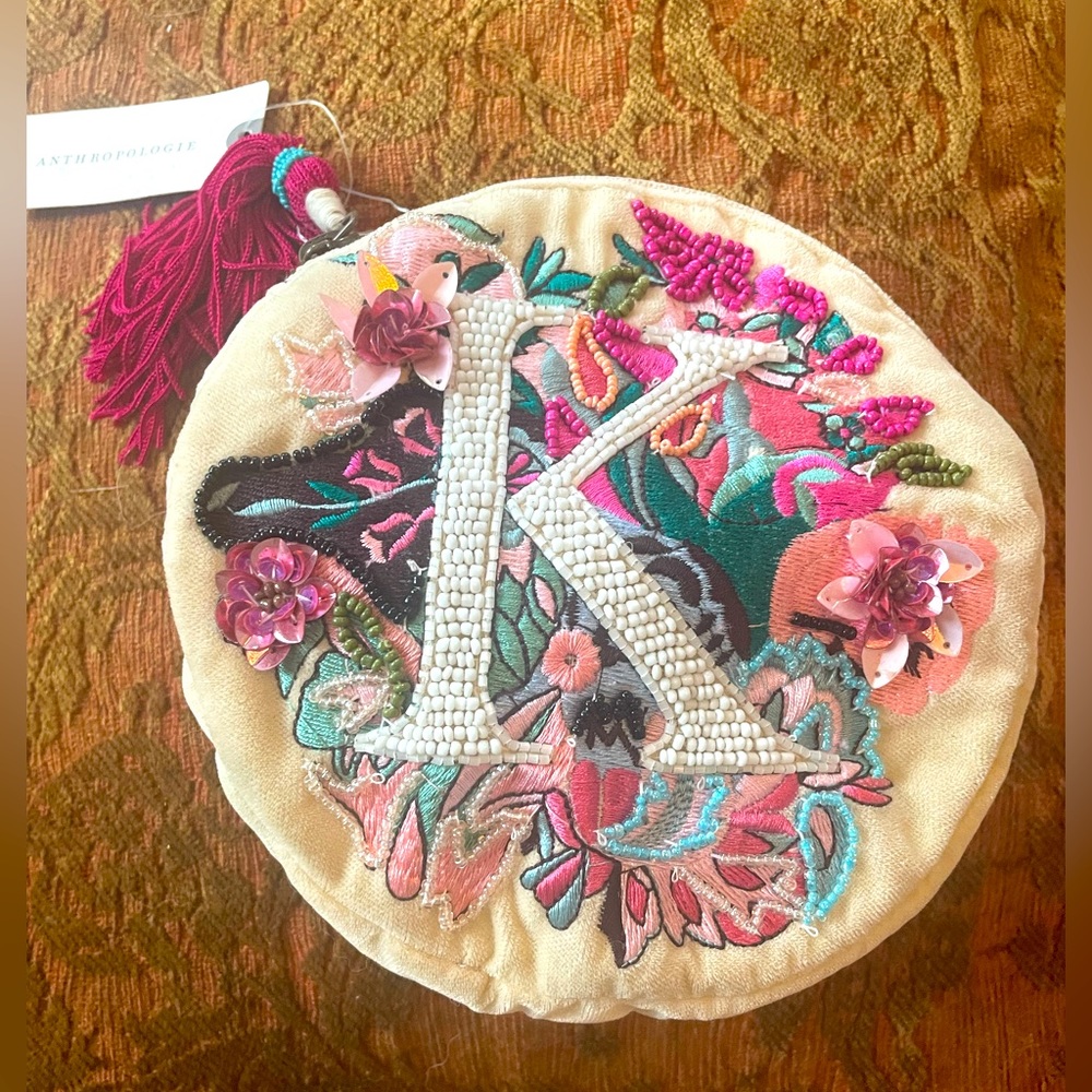 Anna Harlow Russo “K” Beaded Monogram Pouch - Anthropologie